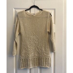 The Icing Vintage Tunic Sweater Womens M Gold Metallic Soutache Crochet Knit